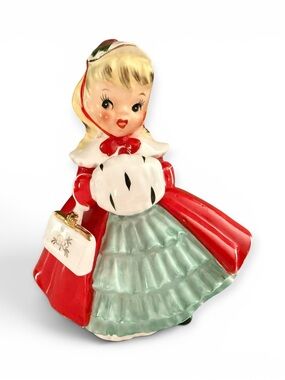 Vintage 1956 Napco Christmas Shopper Girl Planter – Mid Century Holiday Figurine